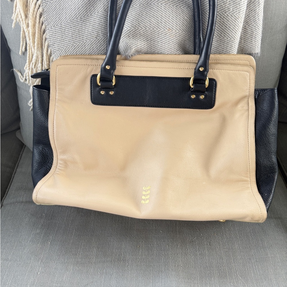 Orla Kiely Beige and Black Leather Tote